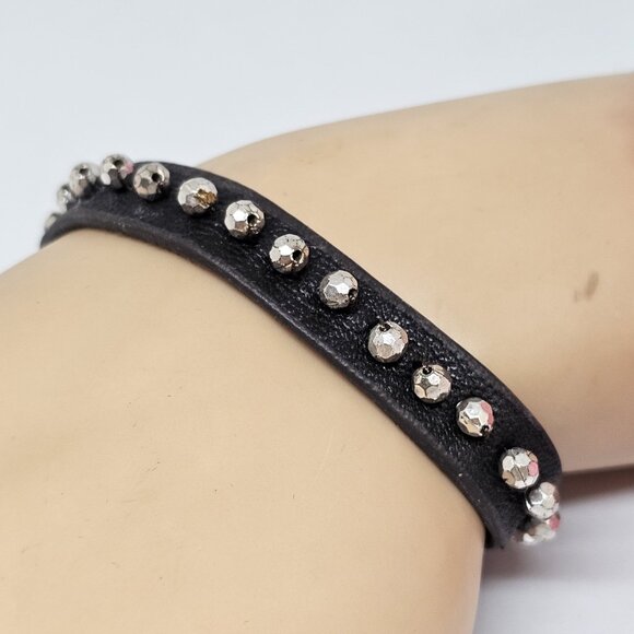 Fossil Brown Leather Silver Tone Beads Charms Bracelet Boho 8" Key Peace - Picture 6 of 11